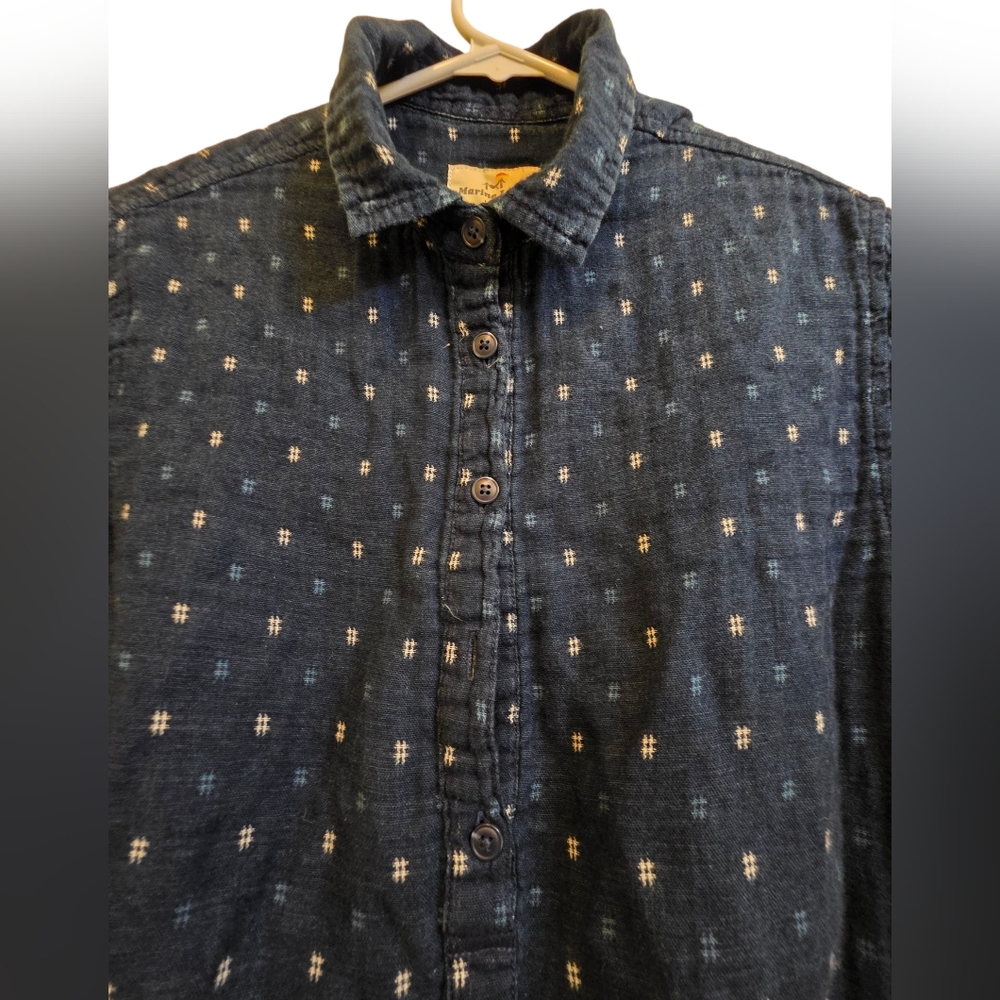 Marine Layer Longsleeve Button Up Shirt Dress Navy Blue Small Print Size L - Picture 4 of 6